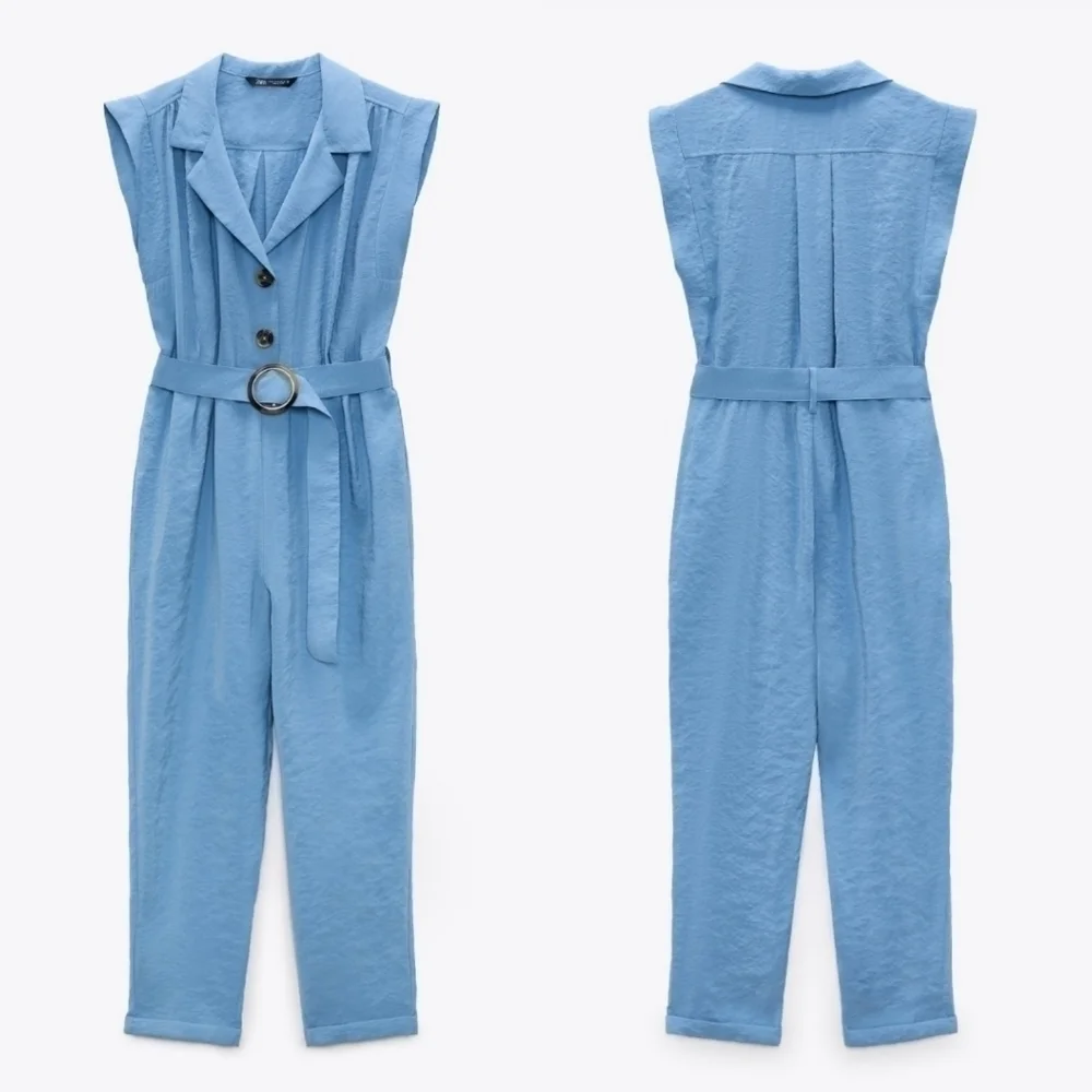 New Zara Soft Belted Blue Jumpsuit NWT Size Small